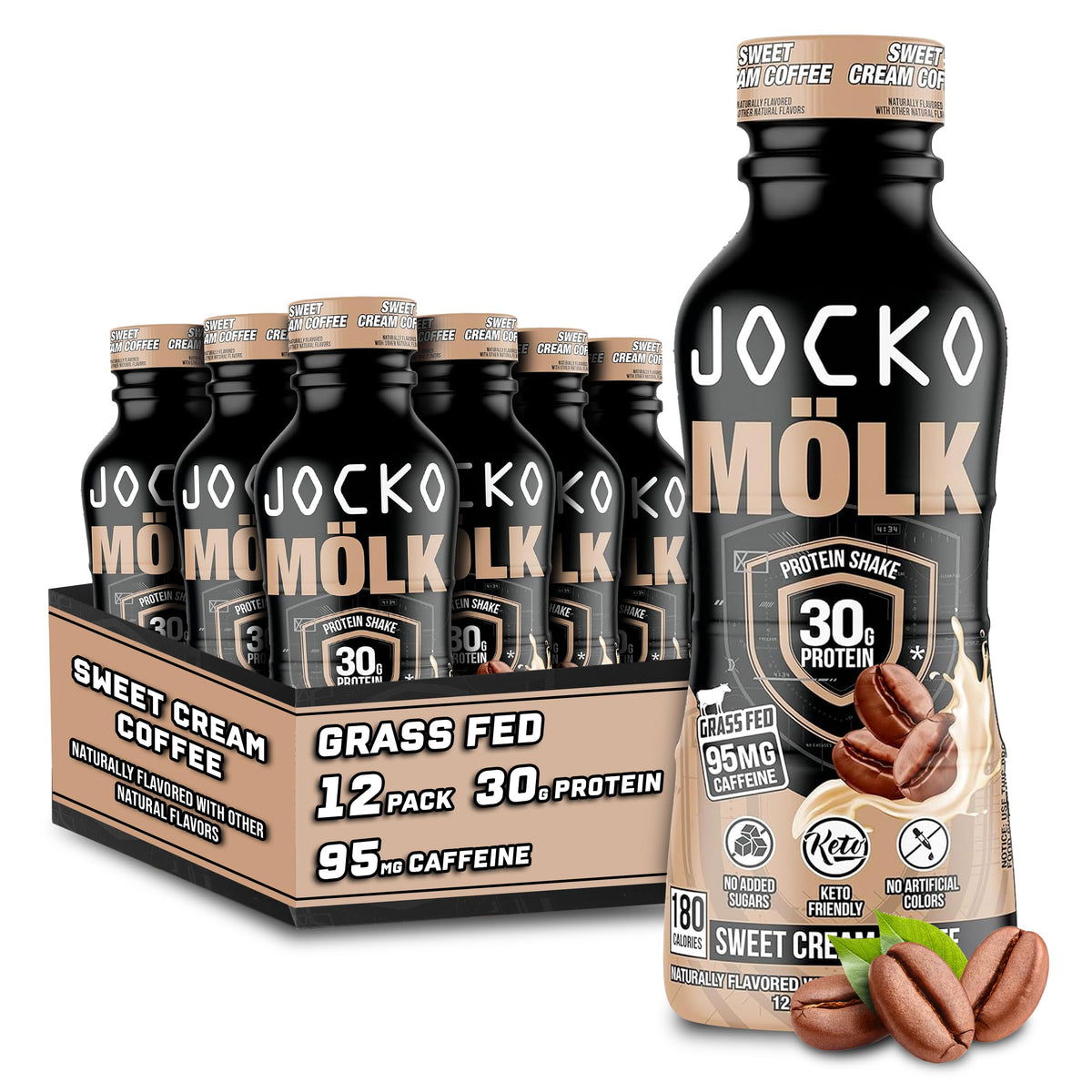 Jocko Fuel Mölk Sweet Cream Coffee bottle ready-to-drink protein for on-the-go fueling.