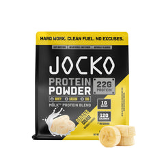 Jocko Fuel Mölk bottle displays banana cream packaging for steady protein release