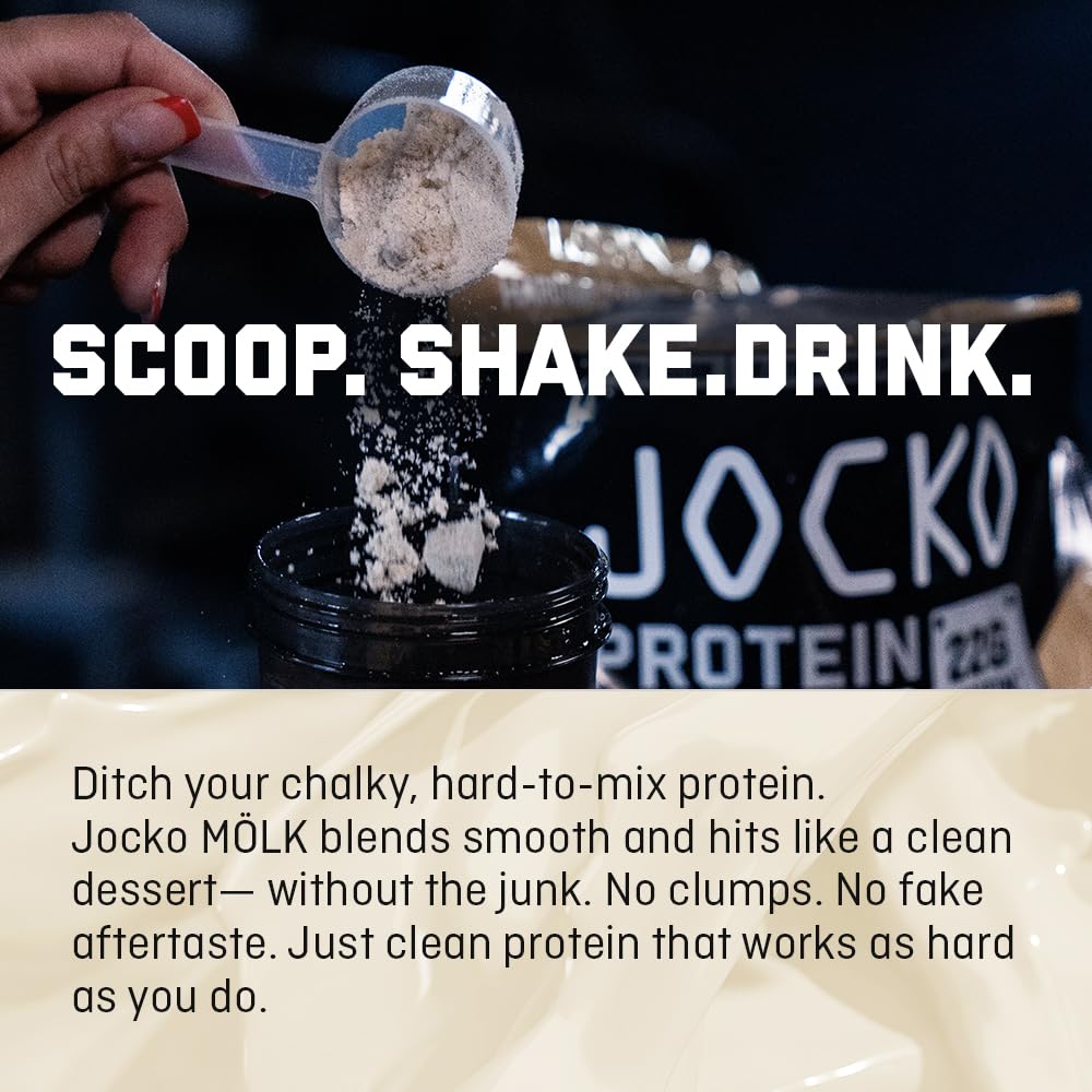 Jocko Fuel Mölk label close-up shows enzymes and probiotics aiding gut health