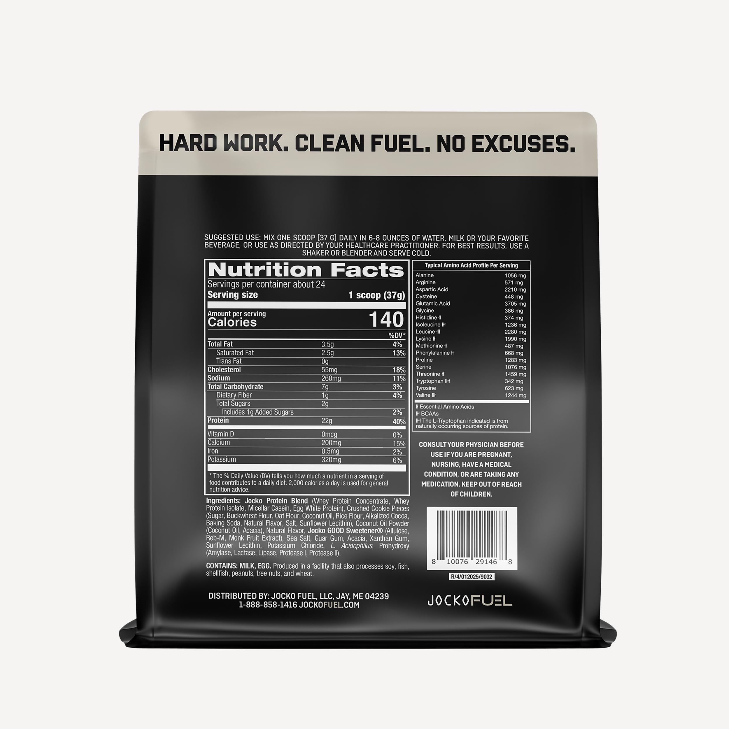 Jocko Fuel Mölk ingredient icons highlight amino acids and digestive enzymes for gut comfort