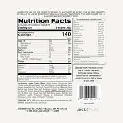 Jocko Fuel Mölk label closeup shows time-release protein blend and low-sugar formula
