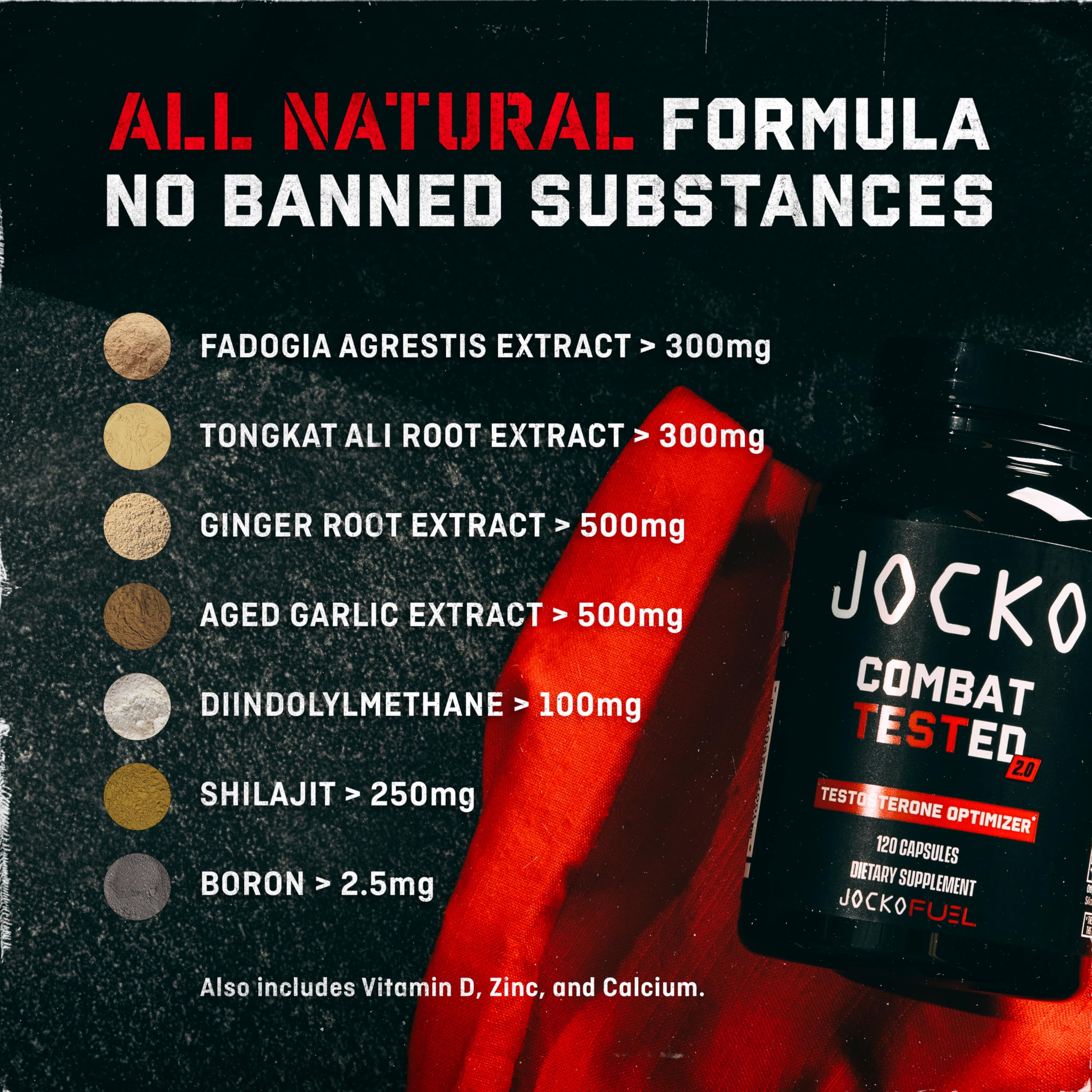 Jocko Fuel Test Booster ingredients blend illustrating all natural formula