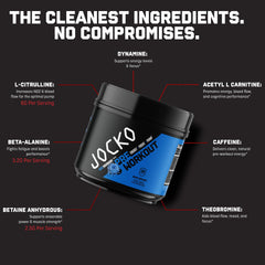 Jocko Fuel Ultimate Pre Workout back label lists L-Citrulline and nootropic blends.