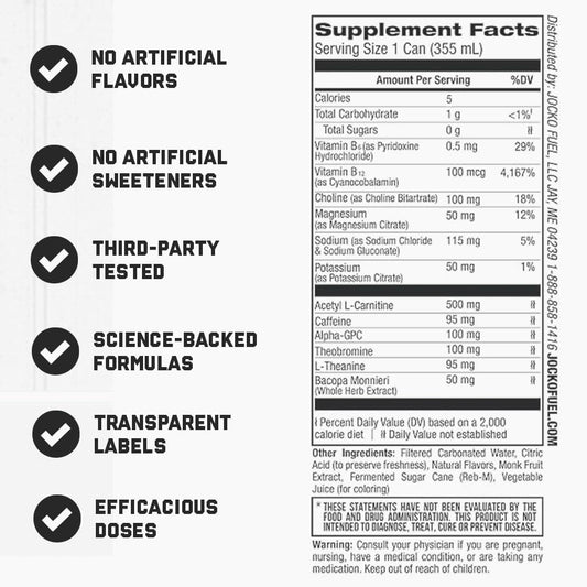 Jocko GO Nitro Pop back label detailing nutrition and ingredients