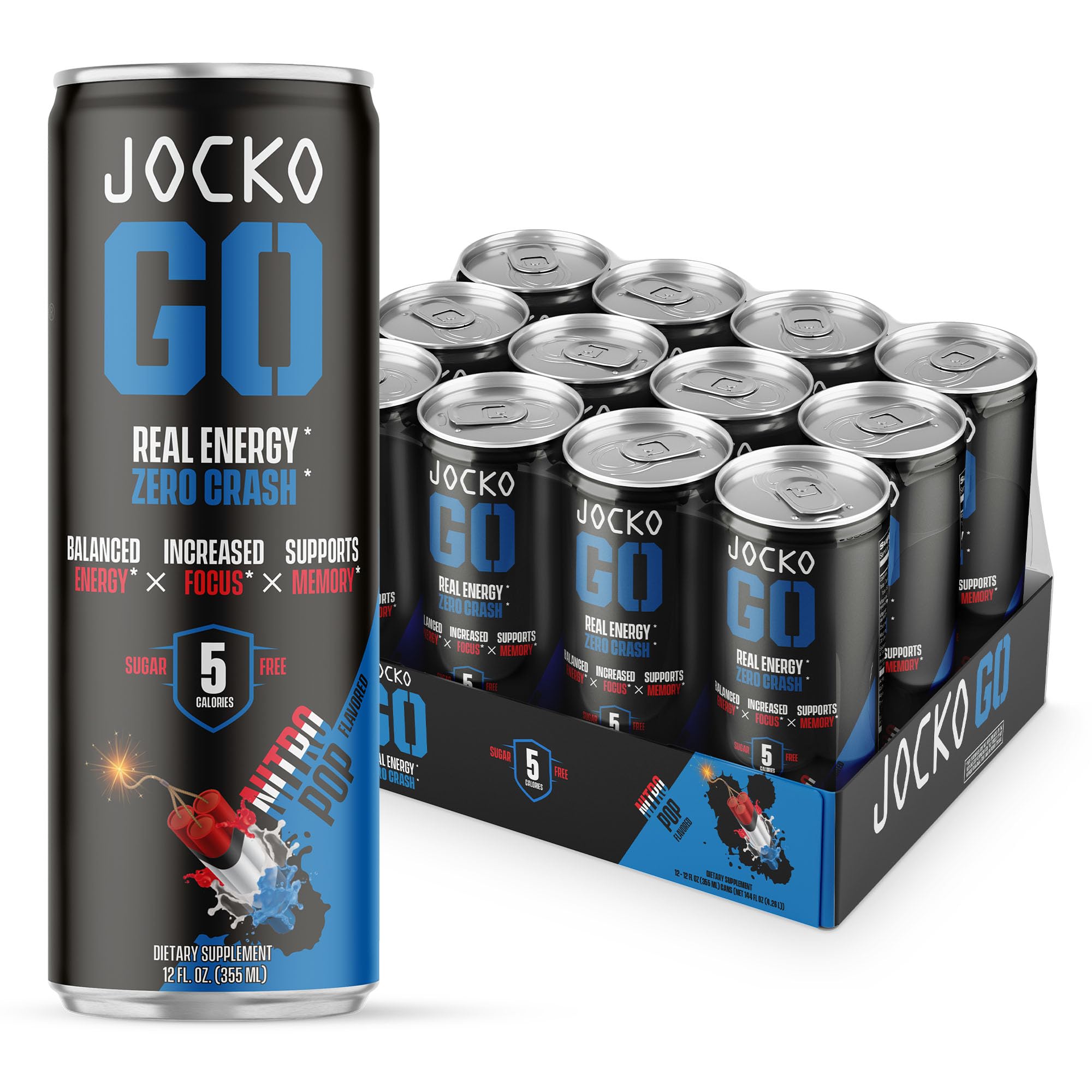 Jocko GO Nitro Pop can front showing clean, sugar-free energy