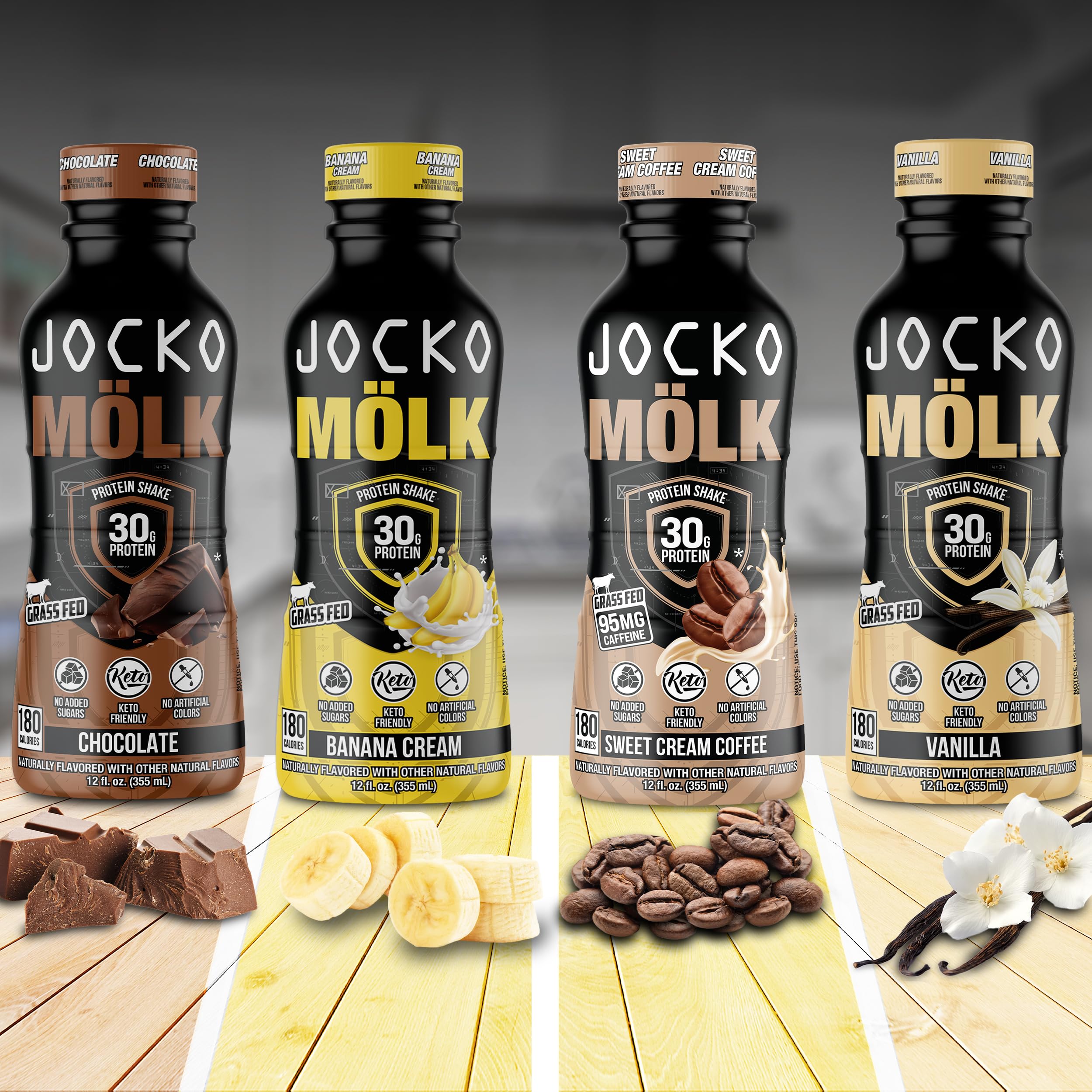 Pour shot of Jocko Mölk chocolate shake.
