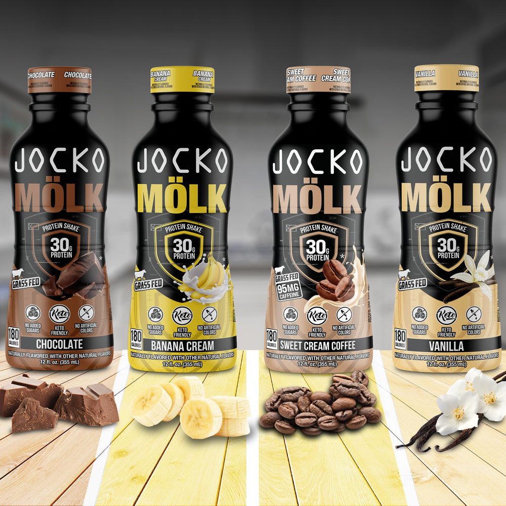 Pour shot of Jocko Mölk chocolate shake.