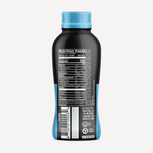 Jocko Mölk bottle front label highlighting grass-fed, hormone-free formula.