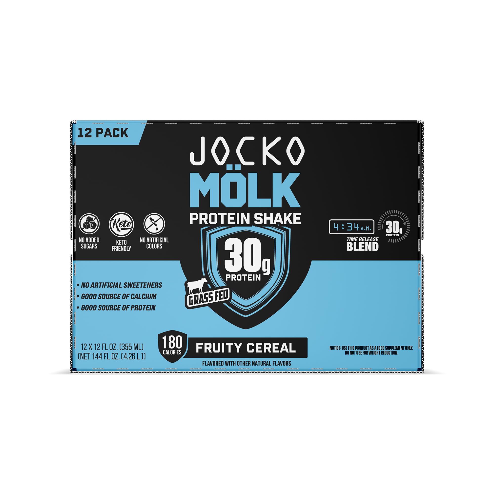 Glass with Jocko Mölk drink showcases keto-friendly, sugar-free protein option.