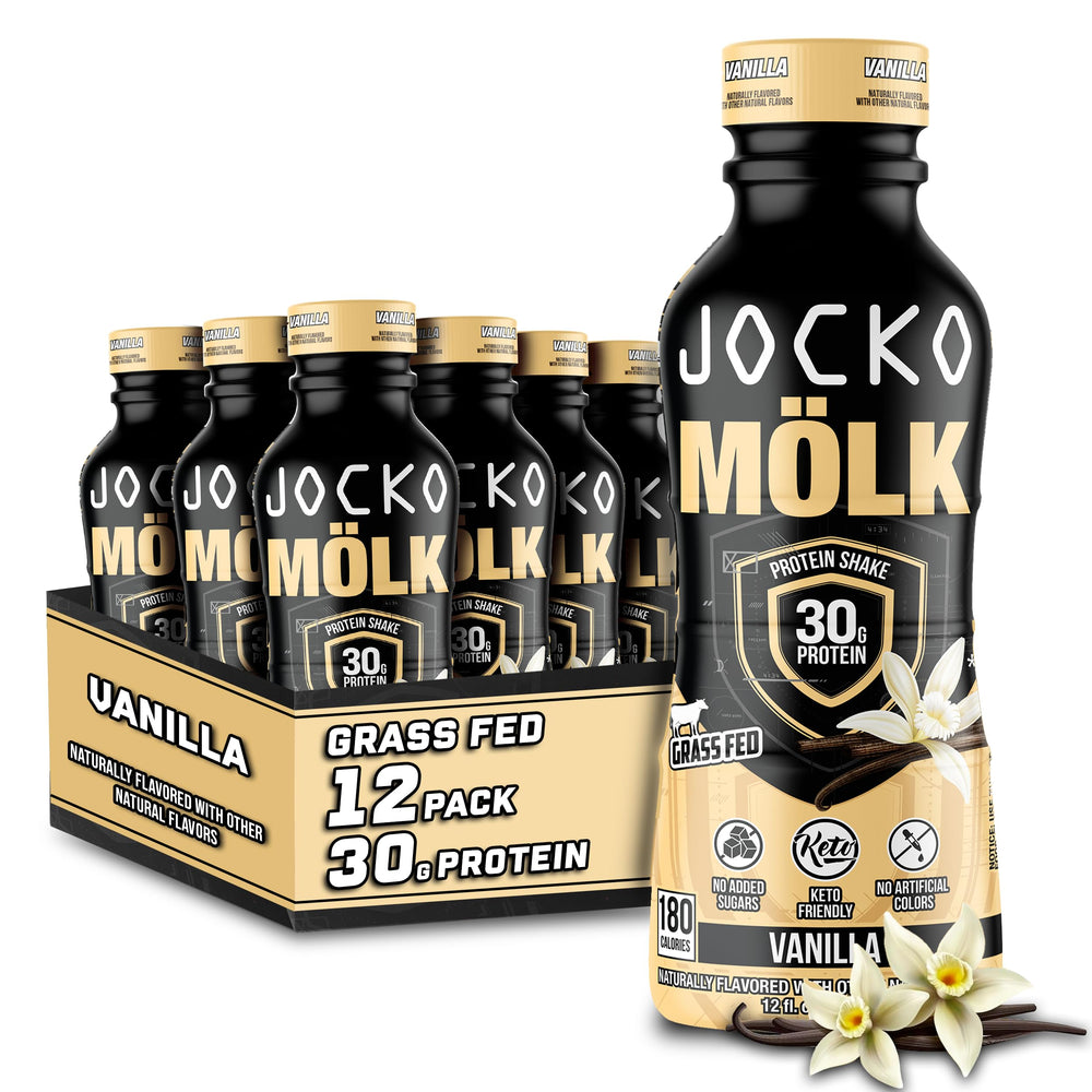 Jocko Mölk vanilla ready-to-drink bottle with 30 g protein per serving.