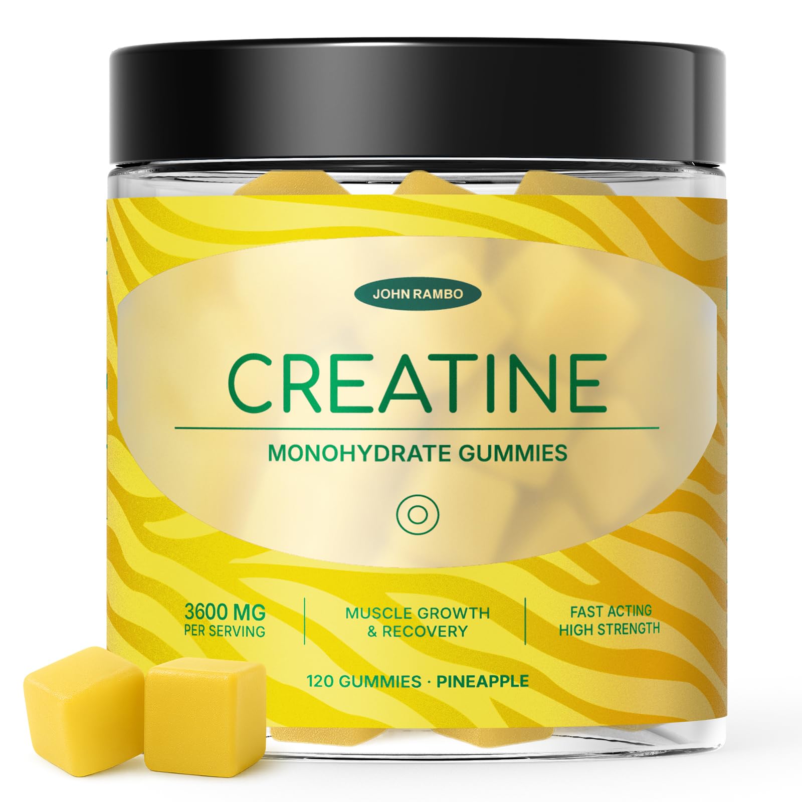 John Rambo Creatine Gummies jar with pineapple flavor supports daily performance