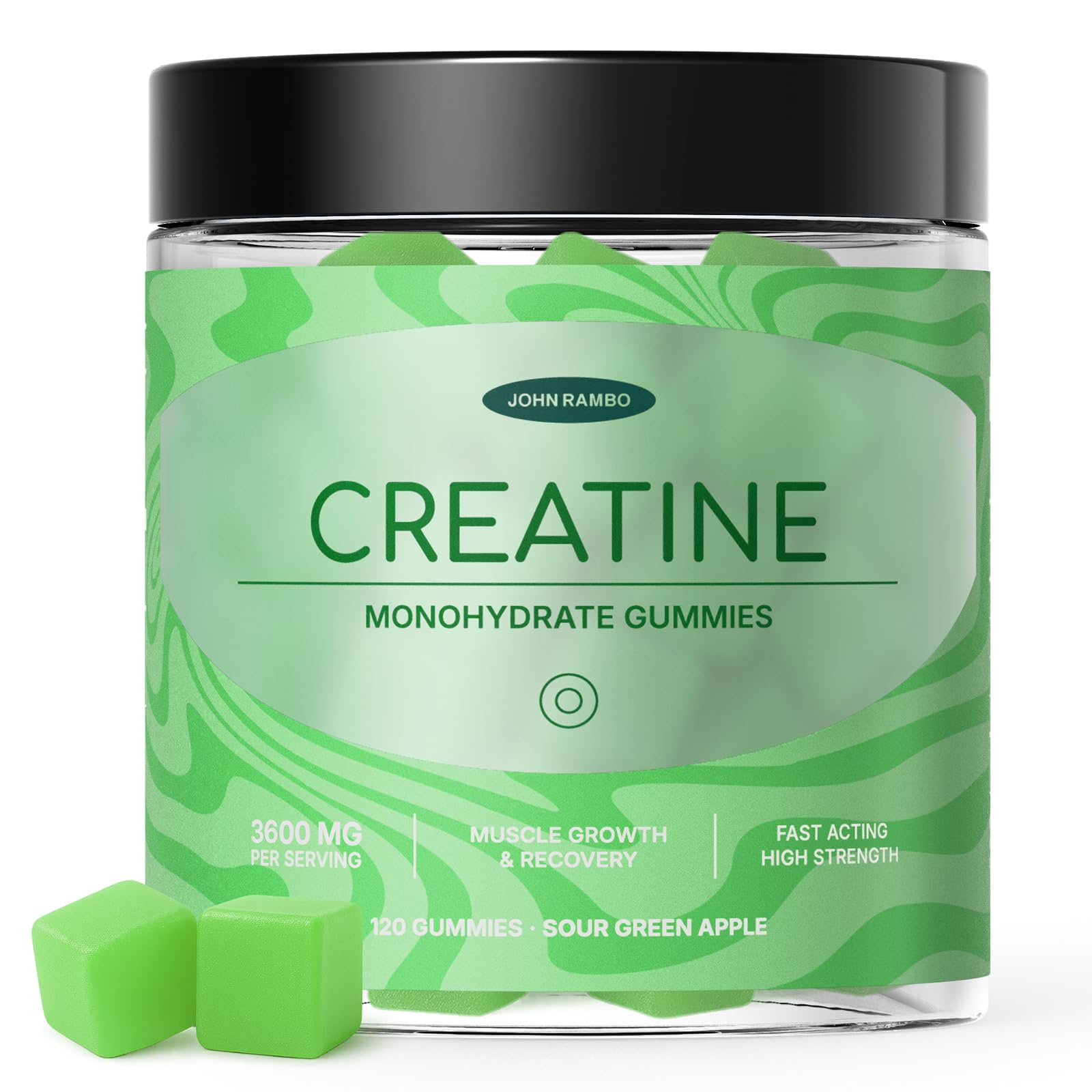 John Rambo Creatine Monohydrate Gummies bottle for convenient daily strength support.