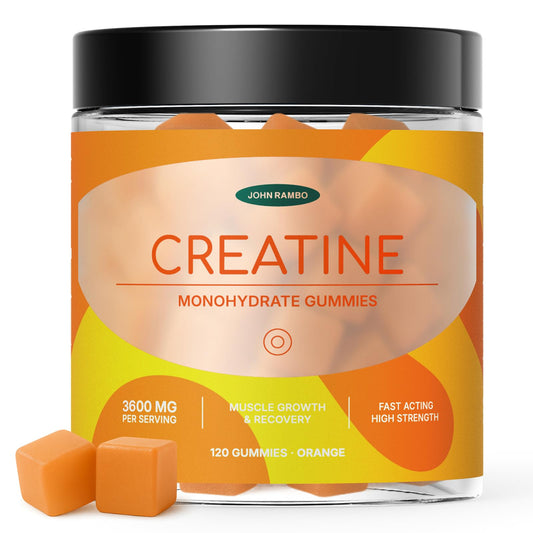 JOHN RAMBO Creatine Monohydrate Gummies bottle shows easy daily supplementation for muscle support
