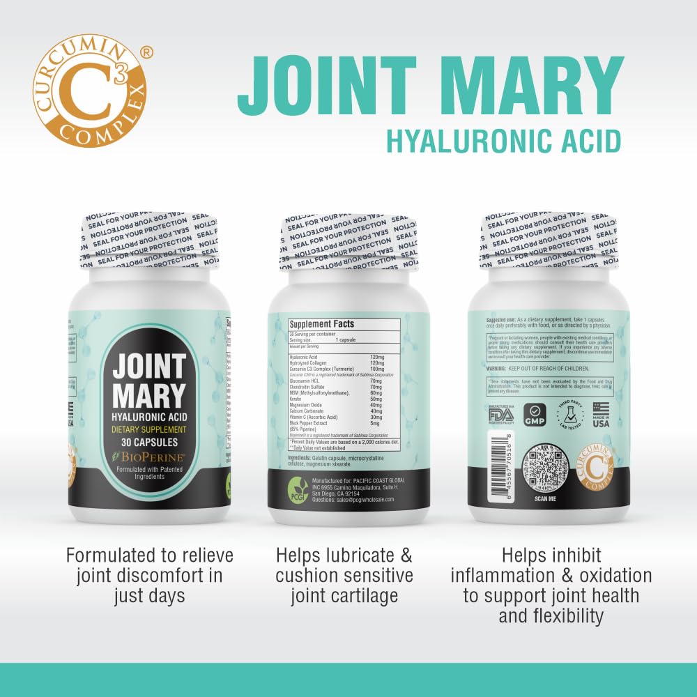 JOINT MARY bottle featuring Bioperine for enhanced absorption and effectiveness.