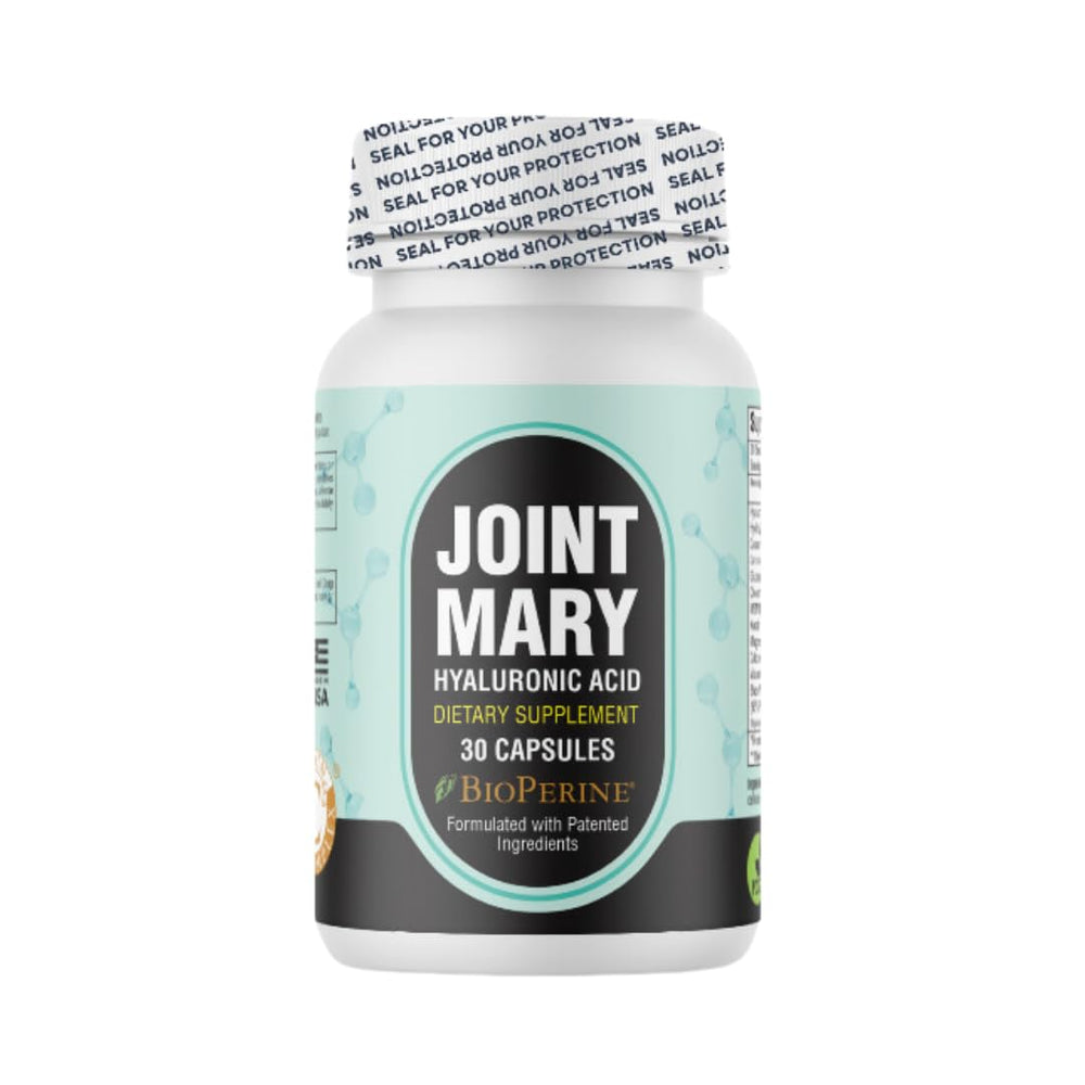 JOINT MARY bottle with hyaluronic acid formula for joint support and mobility.