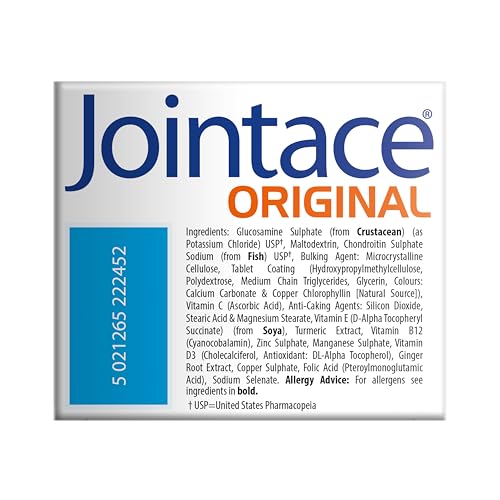Jointace ingredients panel conveys glucosamine and chondroitin in the tablets