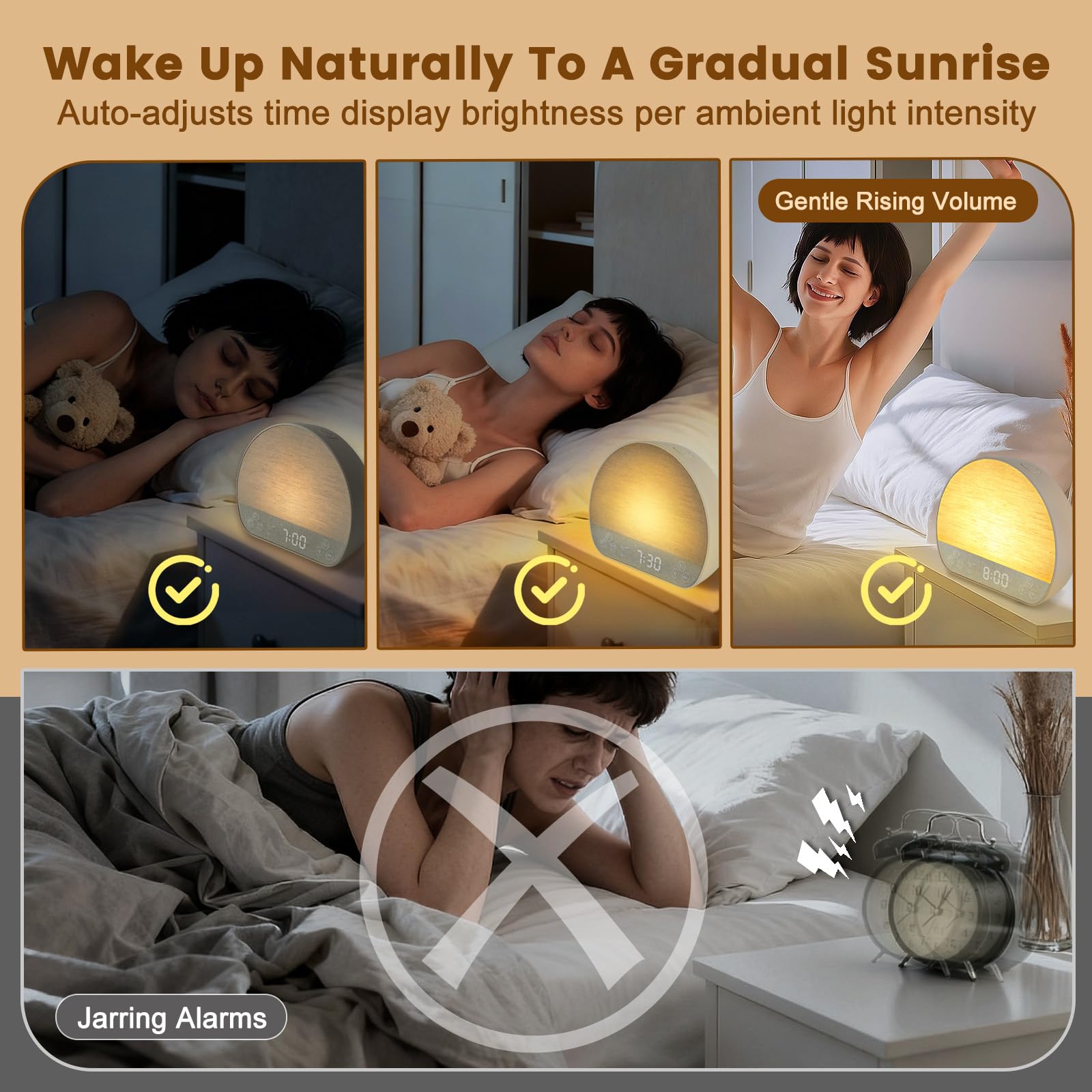 JONRRYIN Sunrise simulation light demonstrates gradual brightening for calmer mornings