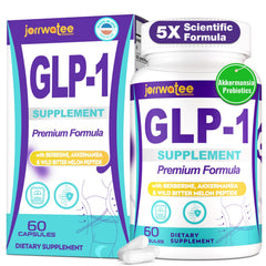 Jorrwatee GLP-1 bottle closeup showing easy to take capsules for daily wellness.