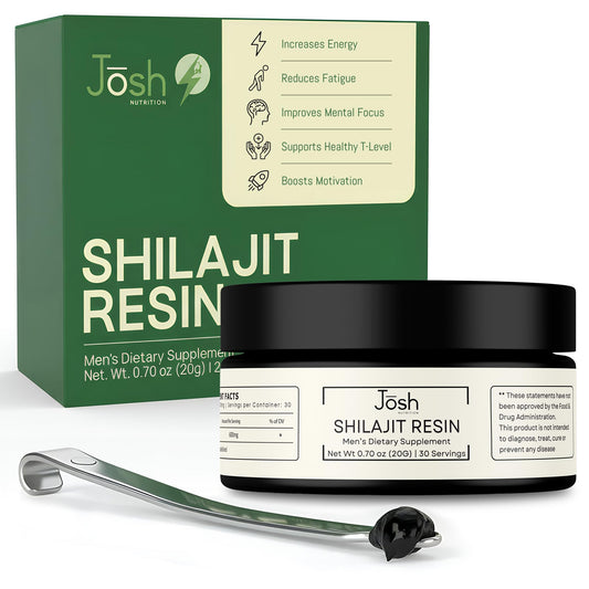 Jōsh Pure Himalayan Shilajit Resin jar shows rich amber texture for steady energy.