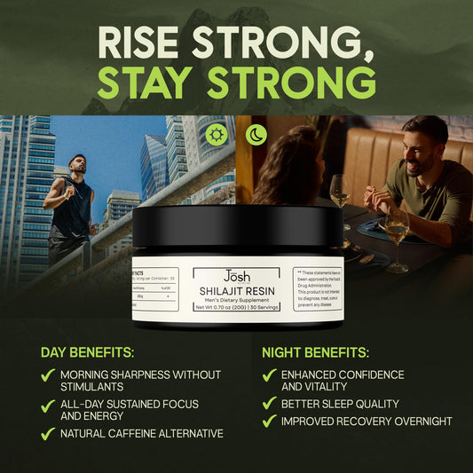 Jōsh Shilajit resin pour shows golden, dense consistency for focus.