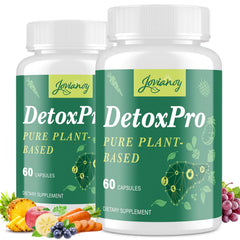 Jovianoy Detox bottle closeup, vegan capsules for daily cleansing support.