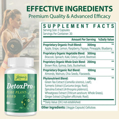 Jovianoy Detox bottle pour showing capsules ready for on-the-go routines.