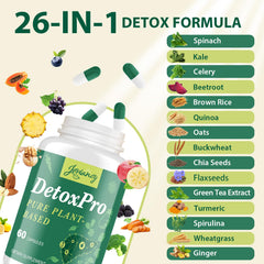 Jovianoy Detox vegan label on bottle, clean plant-based formula.