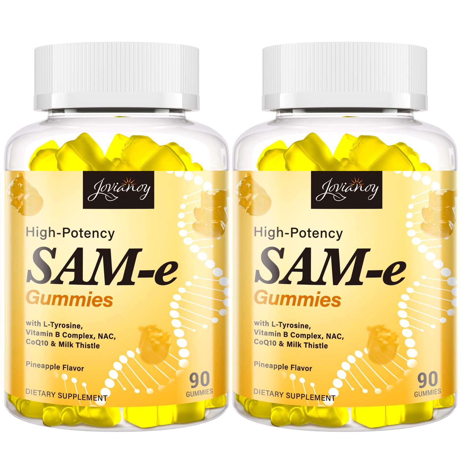 Jovianoy SAM-e Gummies bottle closeup highlighting high-potency formula for daily mood support