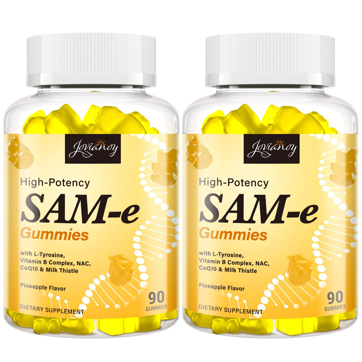 Jovianoy SAM-e Gummies bottle closeup highlighting high-potency formula for daily mood support
