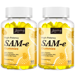 Jovianoy SAM-e Gummies bottle closeup highlighting high-potency formula for daily mood support