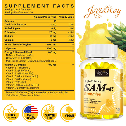 Jovianoy SAM-e Gummies hand selecting a gummy for on-the-go wellness