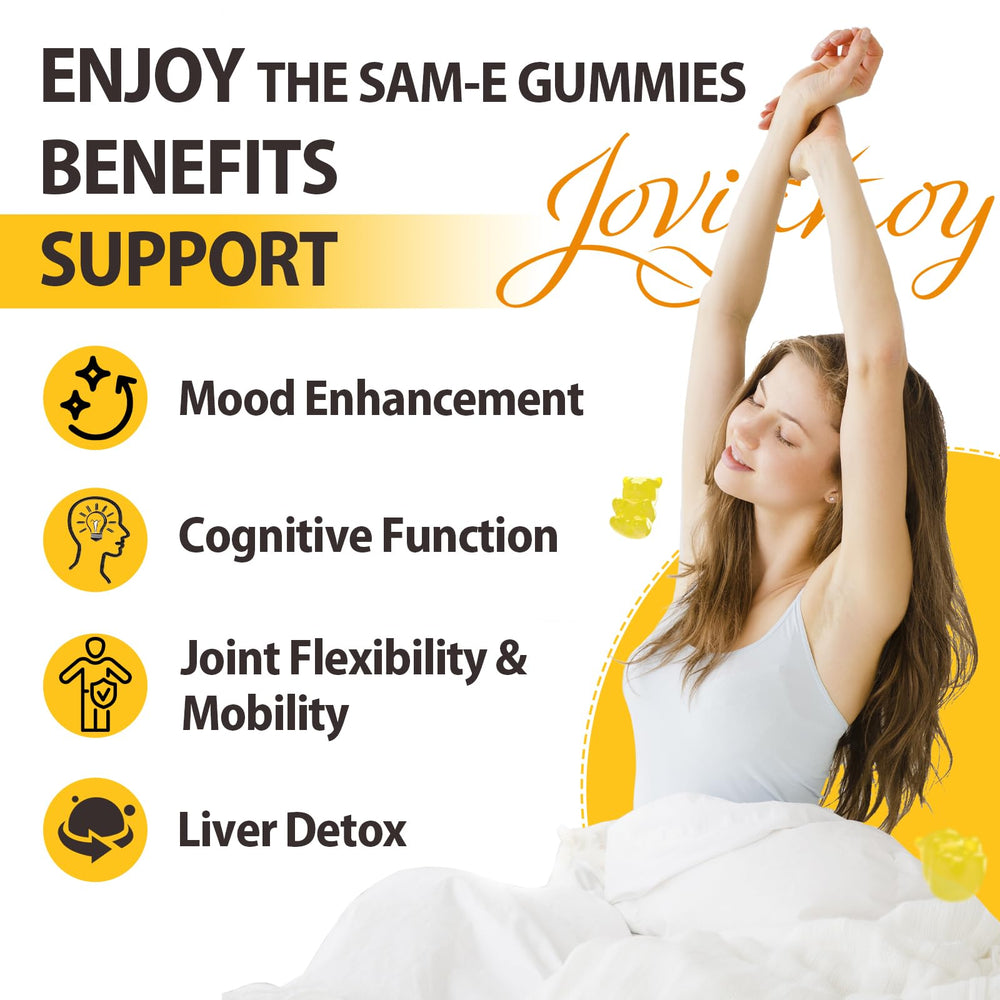 Jovianoy SAM-e Gummies back label confirms gluten-free, clean ingredients