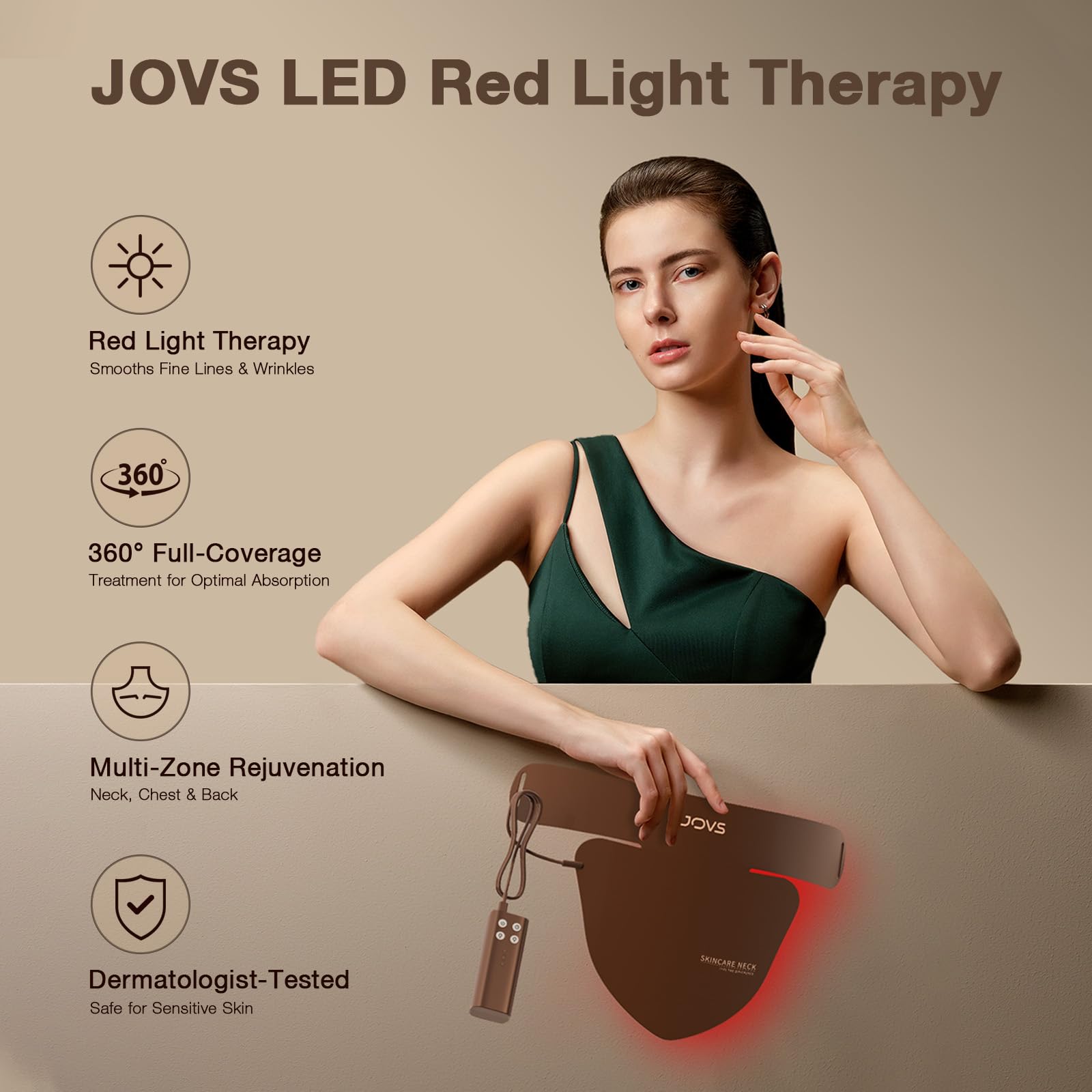 JOVS LED neck-chest mask focused on chest area for decollete treatment.