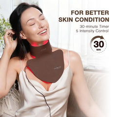 JOVS neck decollete area illuminated for targeted red light treatment.