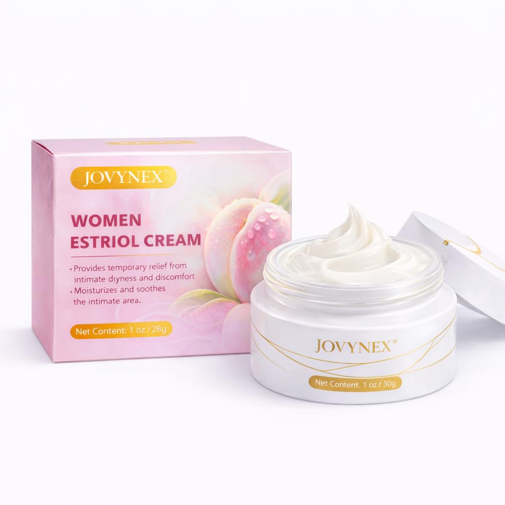 JOVYNEX estriol cream jar 1oz highlights silky texture for daily vaginal moisture
