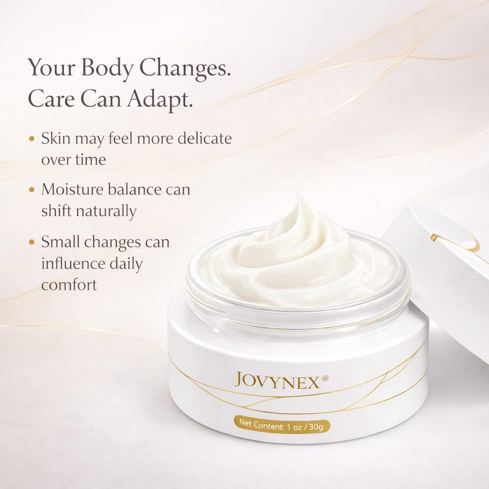 JOVYNEX Estriol cream being applied during routine application time.