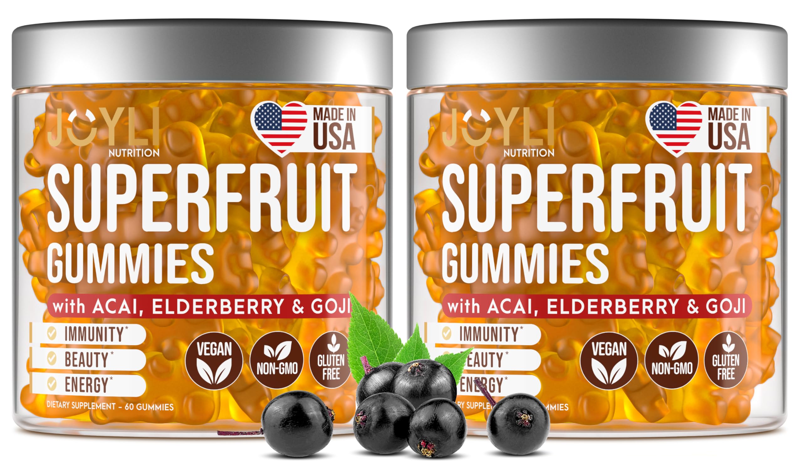 JOYLI Nutrition 2 Pack Multivitamin Fruit Gummies front label for everyday wellness