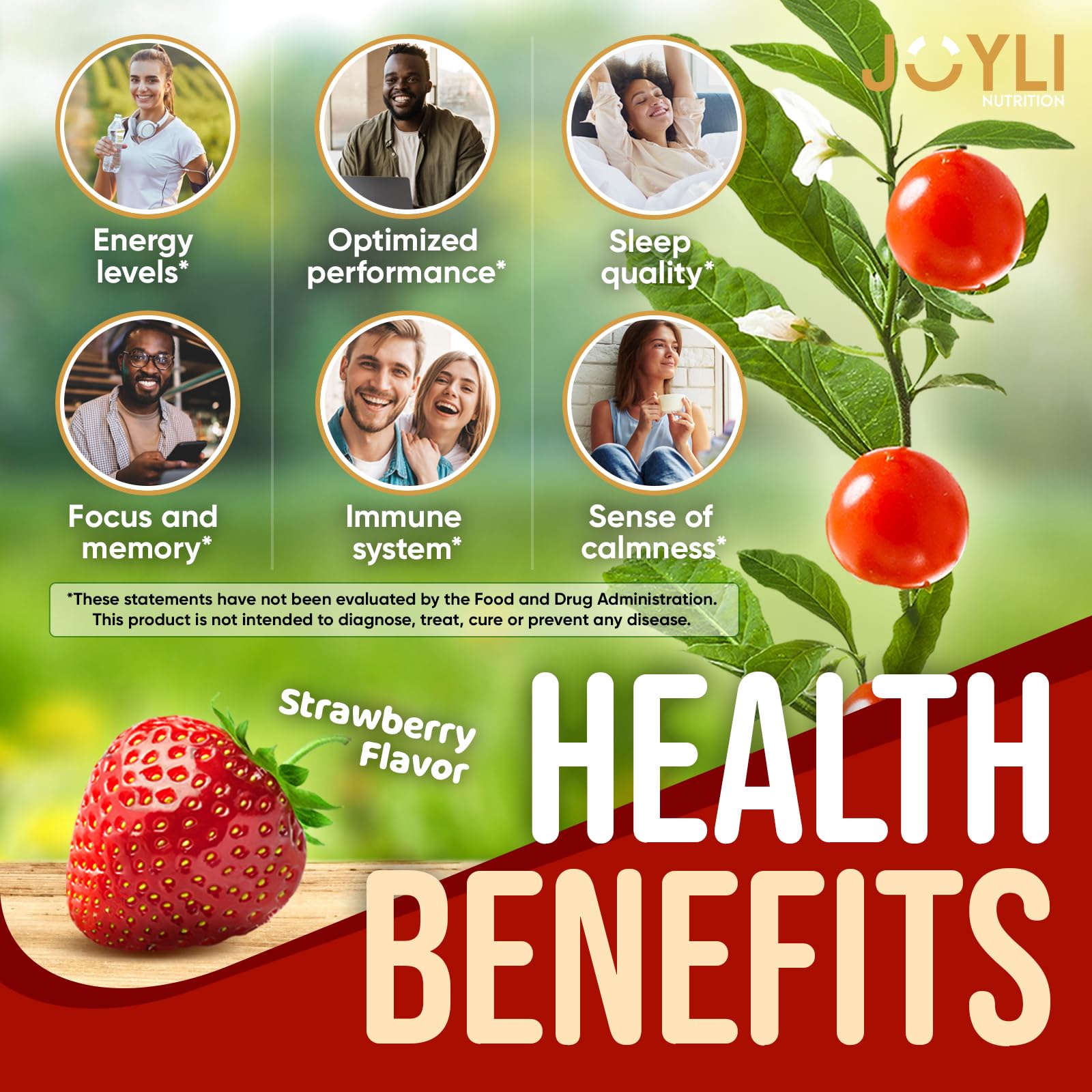 JOYLI Ashwagandha Gummies label shows ingredients and 1000mg per serving