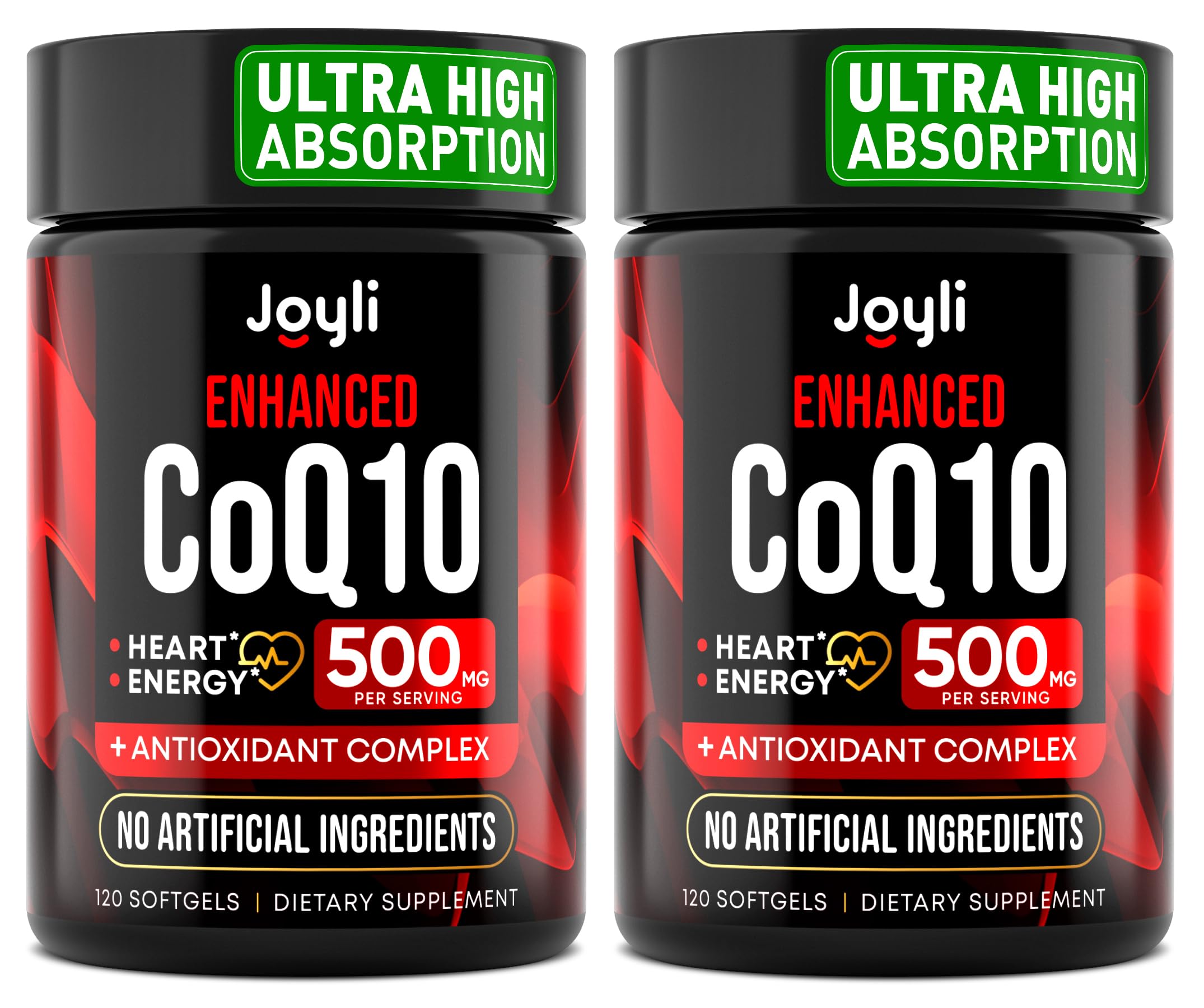 JOYLI Nutrition CoQ10 500mg bottle front highlights energy support and premium look