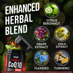 Joyli Nutrition CoQ10 500MG gluten-free seal communicates allergen-conscious formulation.