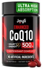 Joyli Nutrition CoQ10 500MG softgel bottle supporting daily energy and heart vitality.