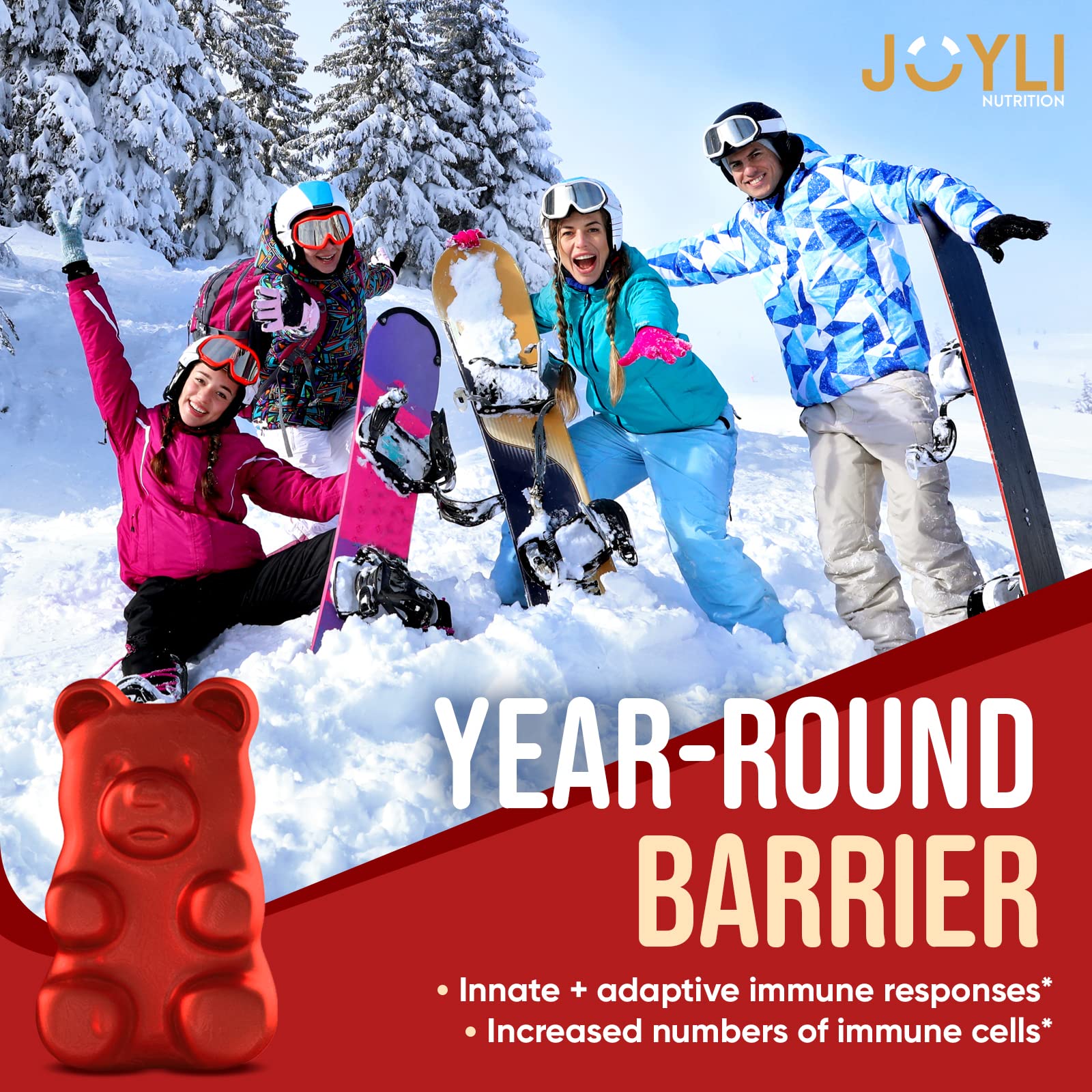 Joyli Quercetin Gummies closeup texture emphasizes chewy, pleasant taste.