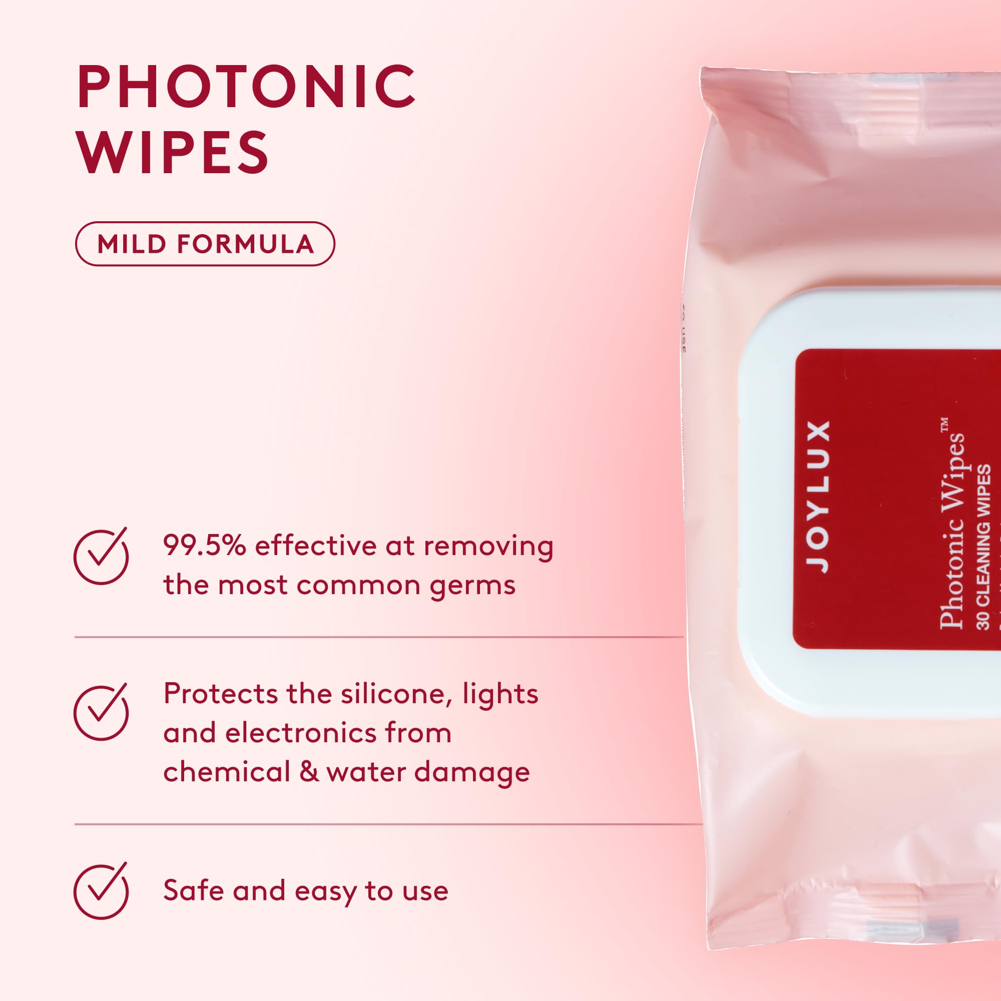 Joylux Photonic Wipes pack for quick, hygienic device cleaning after use.