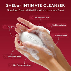 Joylux SHEBar 4-Pack packaging shot highlighting compact, travel-friendly intimate care bars.