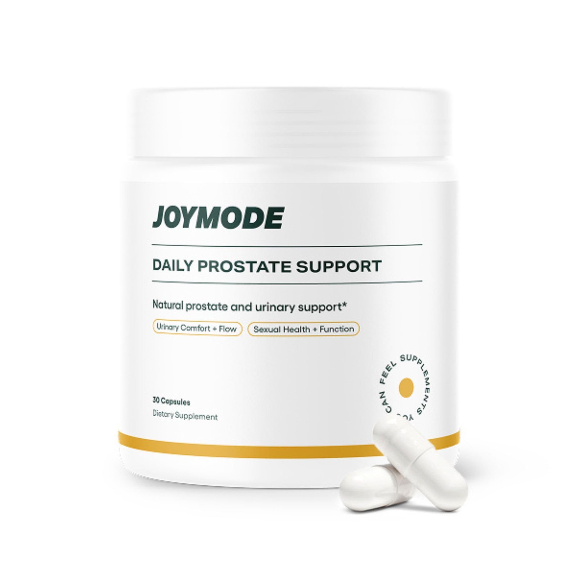 JOYMODE Daily Prostate Support bottle front showcases brand and daily wellness use.