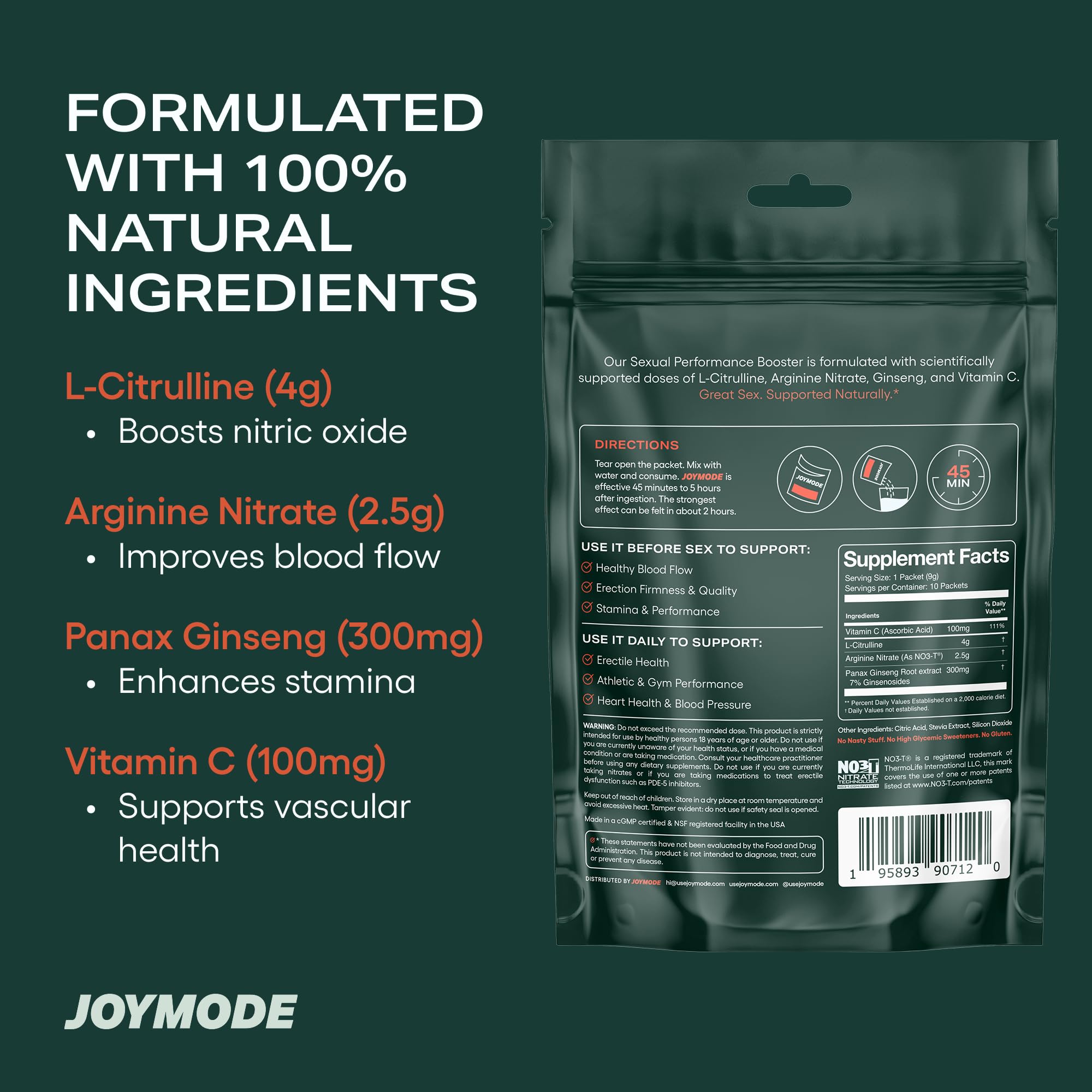 JOYMODE Performance Booster bottle side view reveals compact on-the-go packaging.