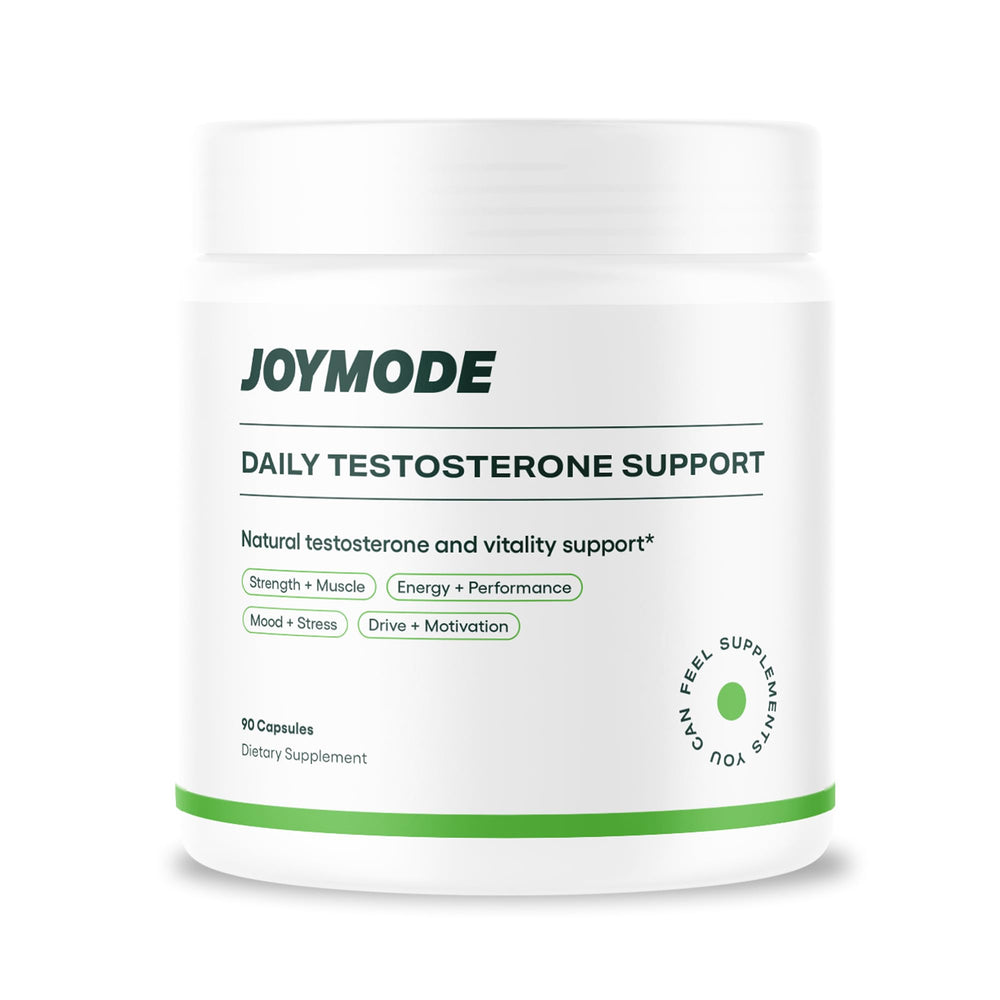 Joymode Testosterone Support Complex bottle front view shows natural blend for daily energy and focus.