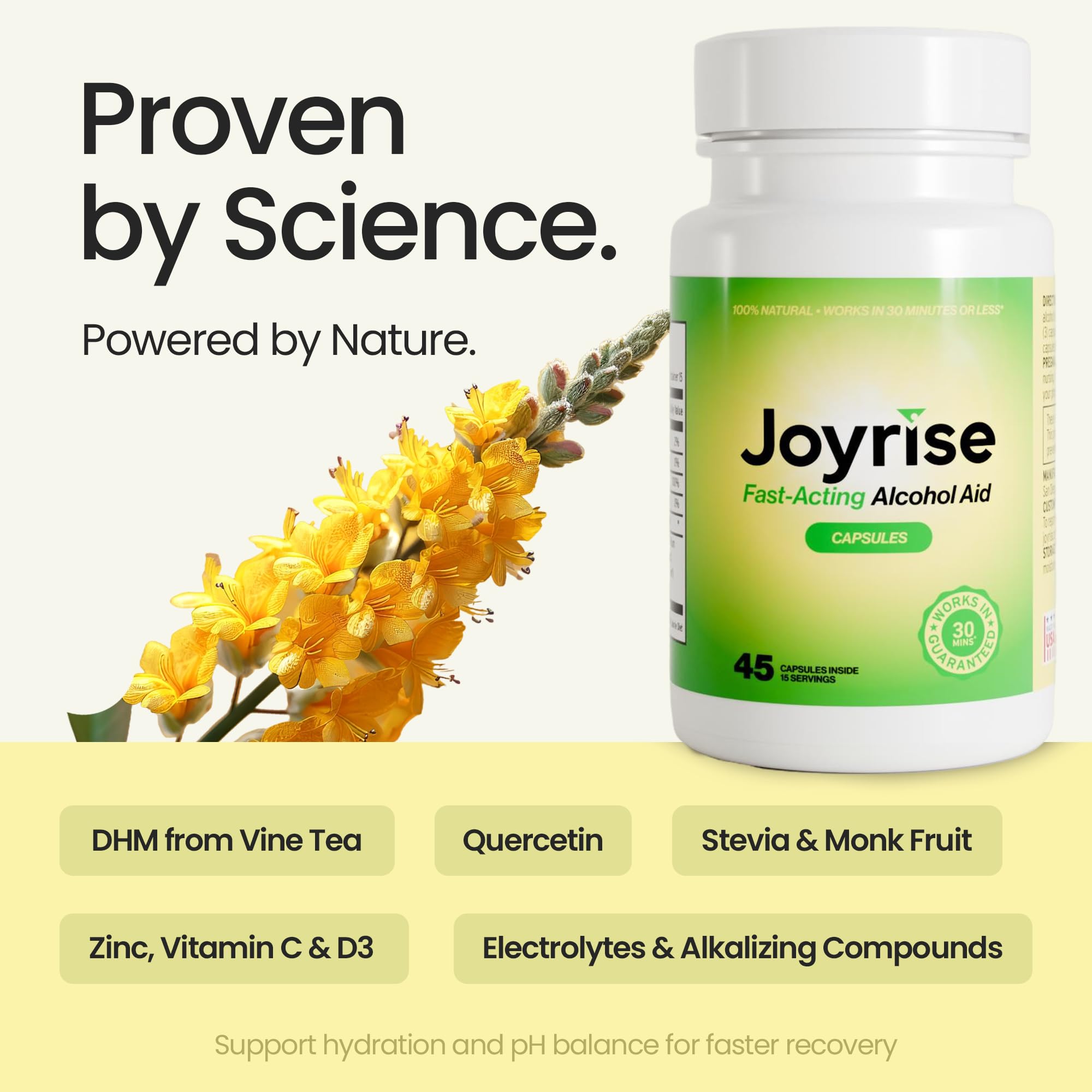 Joyrise DHM capsules pack for fast-acting metabolism support after social drinking.