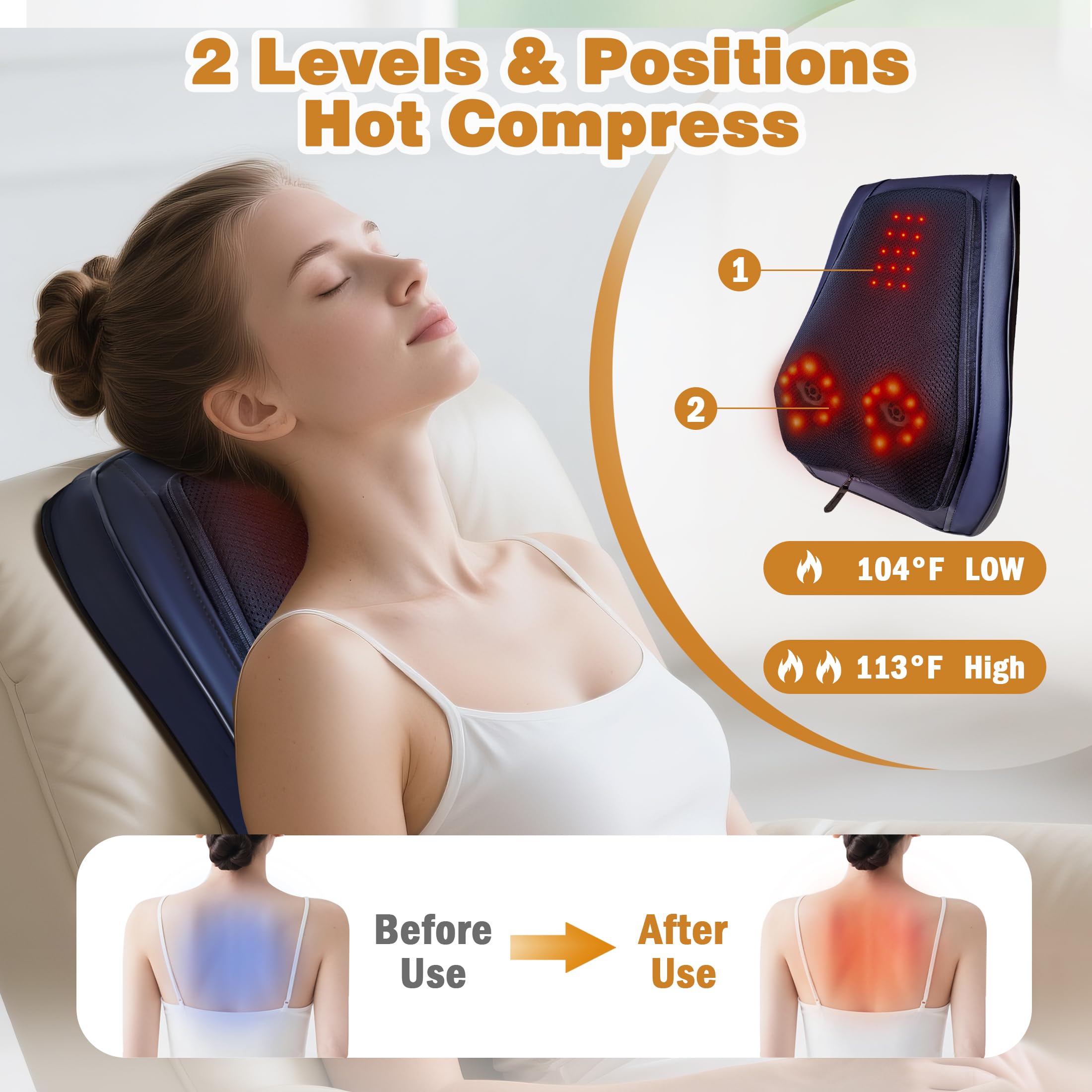 Joyset back massager heat zone controls show dual heating.