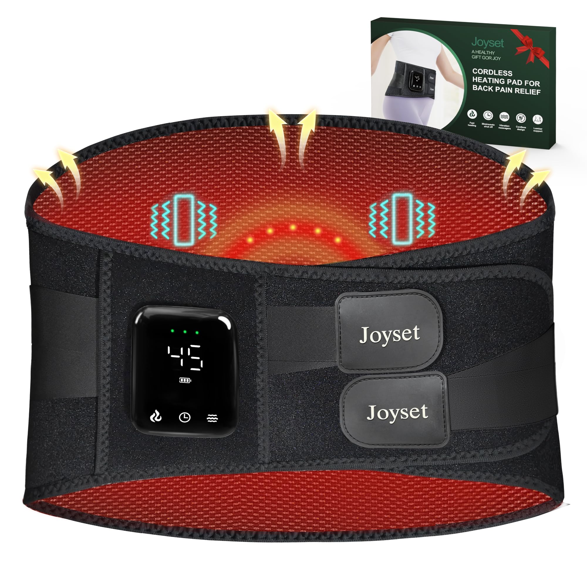 Joyset cordless heating pad back heat for customizable warmth on demand